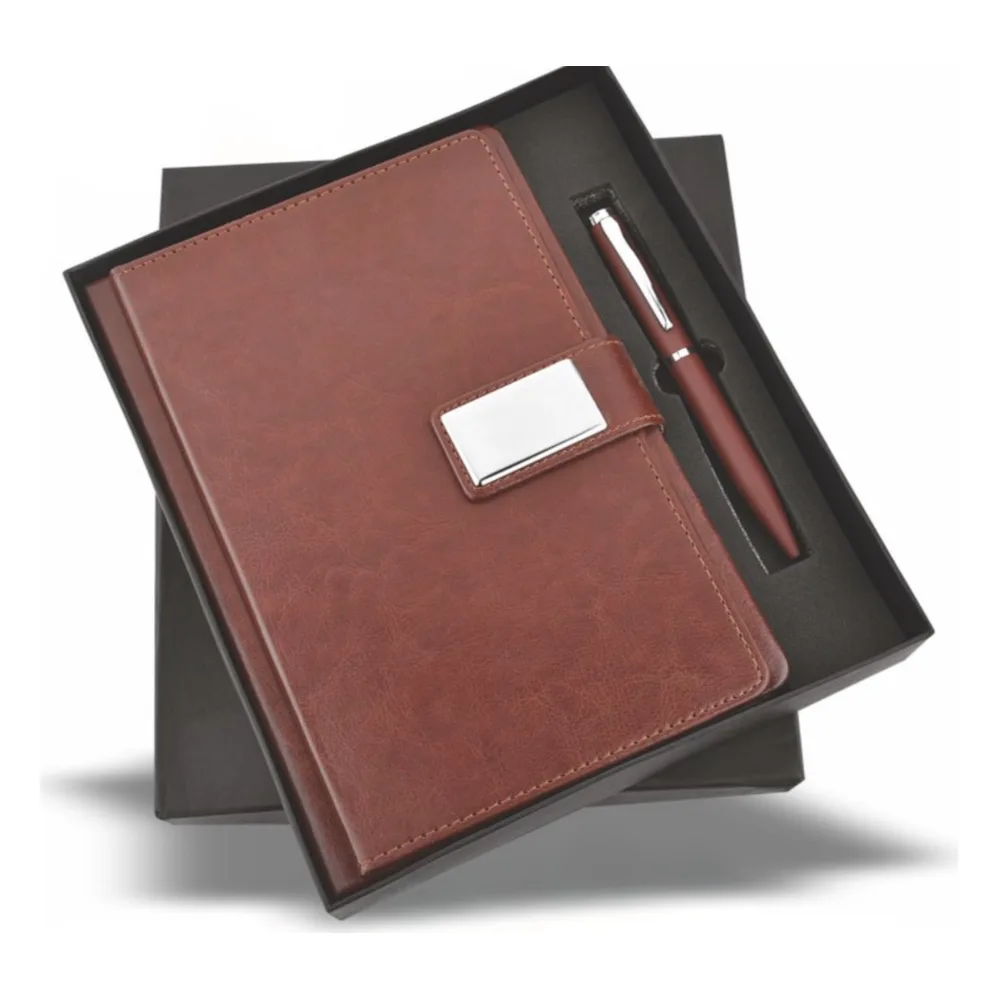 Brown notebook and pen gift set
